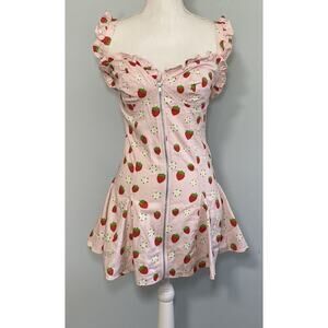 World Of Strawberry Shortcake Pink Cosplay Costume S/XS Full Zip Ruffle Dress